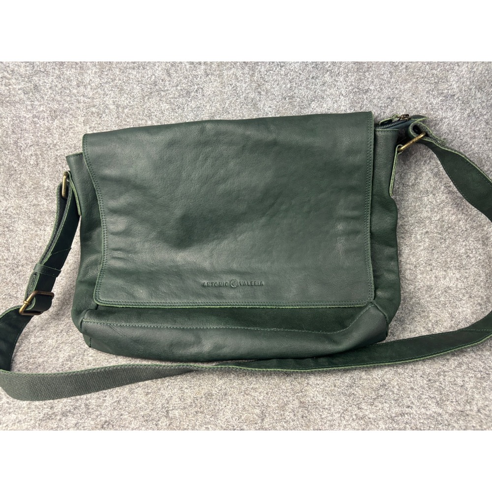 Antonio Valeria Messenger Bag Mens Large Green Leather Crossbody Satchel